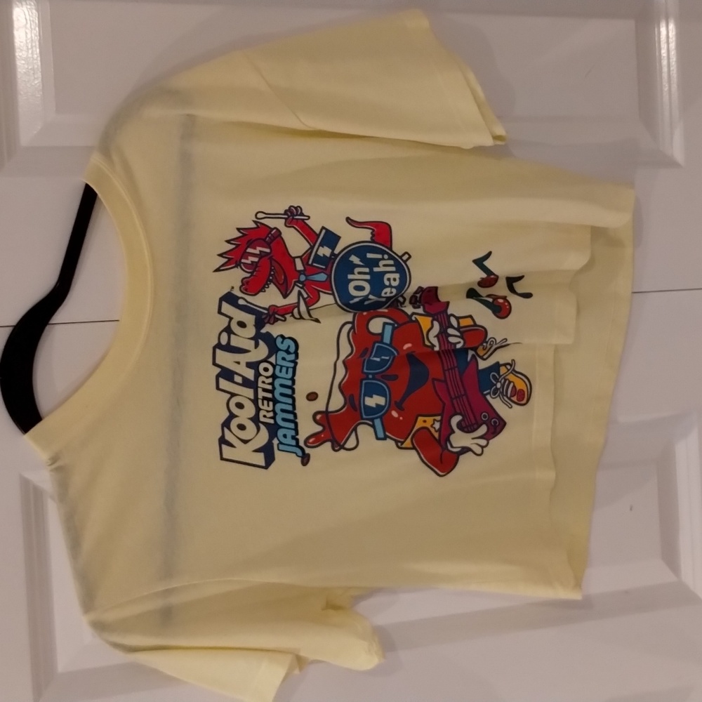 Cropped kool-aid shirt, size small, yellow, bought from forever 21